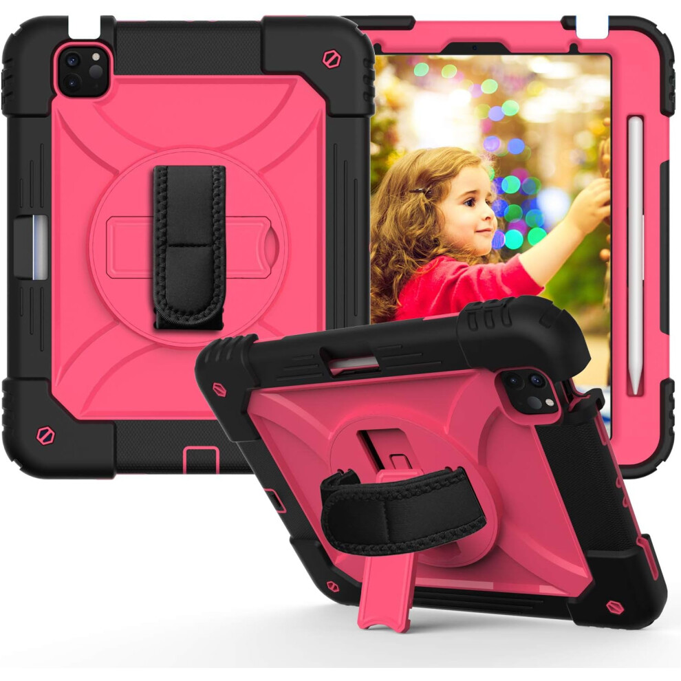 Photos - Other for Computer Shockproof Pink Case for iPad Air 5/4 - Pro 11 Cover with 360 Rotating Stand, Hand Strap, Shoulder Strap & Pencil Holder
