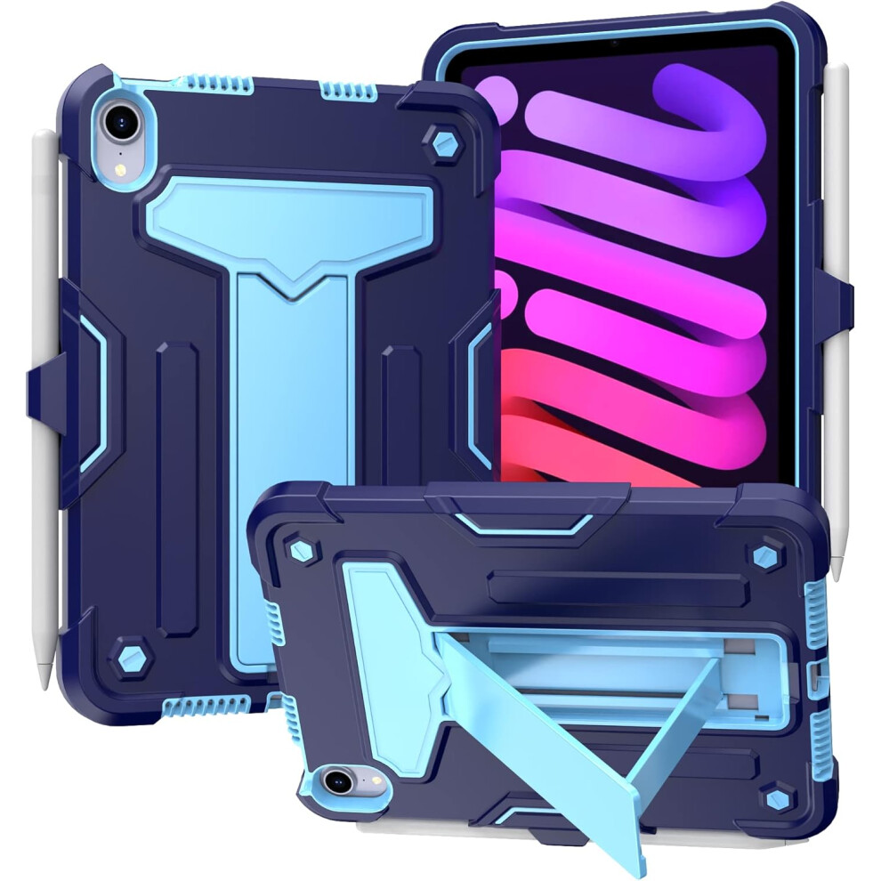 Rugged Case For Ipad Mini 6 - Heavy-Duty Shockproof Cover With Kickstand And Pencil Holder For The 8.3-Inch Tablet Blue 5906792652883