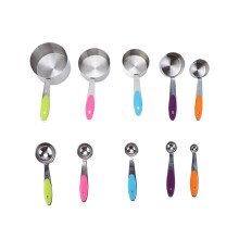 Conjunto de xícaras medidoras de aço inoxidável com cabo de silicone colorido para medições precisas, ideal para cozinhar e assar. Multiuso.