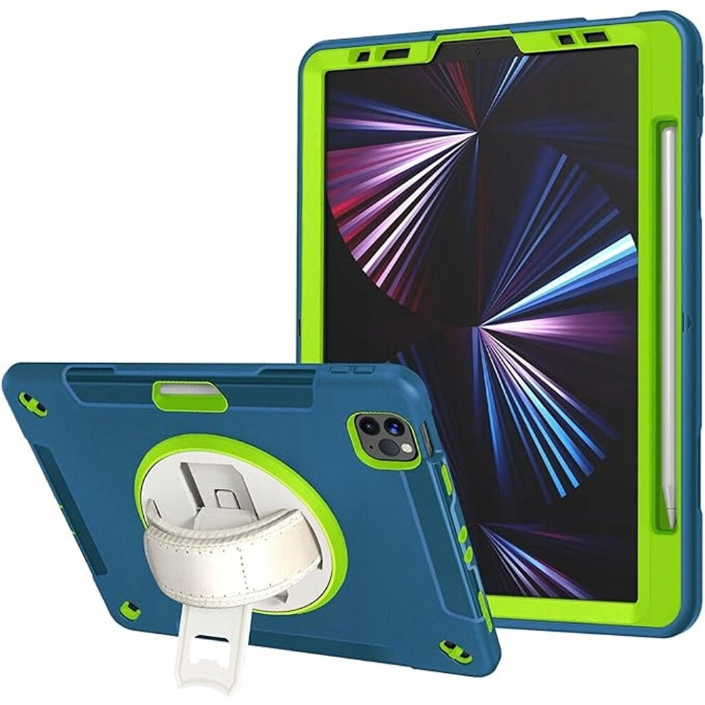Heavy-Duty Case For Ipad Pro 11 - Rugged Shockproof Cover With 360 Rotating Stand, Kickstand, And Hand Strap In Turquoise Green 5906792664039