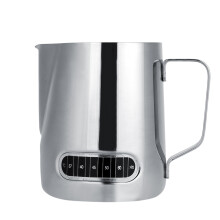 Cană de cafea strălucitoare din oțel inoxidabil, model Latte Art, ulcior de spumare a laptelui cu cântare de măsurare, rezistentă la rugină,