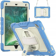 Funda para iPad 6/5/Air 2 9.7” con Soporte y Correa para el Hombro Azul — carcasa protectora tablet, funda uso rudo