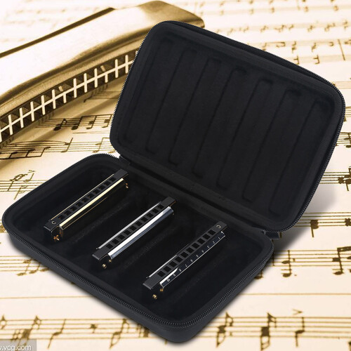 Harmonica Storage Bag Black PU Leather Zippered Case Fits 7 Harmonics 2
