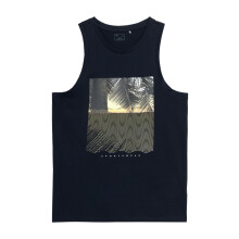 Men's Black Palm Tree Tank Top - 100% Cotton Regular Fit Sleeveless Vest for Summer Beach & Gym Wear with a Crew Neck