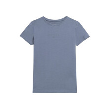 Girls' Blue Printed Cotton T-Shirt - soft breathable top with a round neck, loose fit, and reflective details for everyday wear