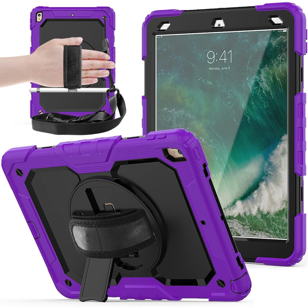Case For Ipad 10.2 Inch - Heavy Duty Shockproof Cover With 360 Kickstand, Hand Strap, Shoulder Strap & Pencil Holder Purple 5906792668730