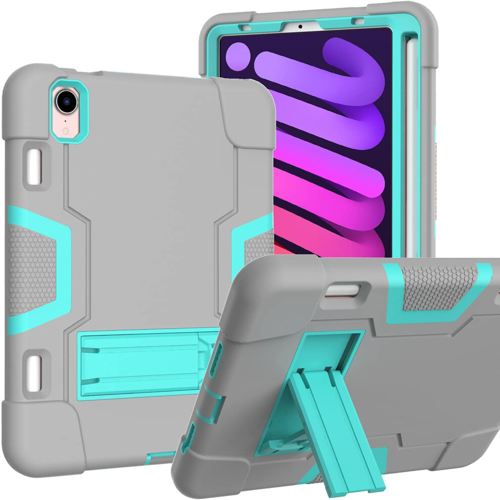 Rugged Case For Ipad Mini 6 - Heavy Duty Shockproof Cover With Kickstand And Pencil Holder For The 8.3-Inch Tablet In Grey 5906792668754