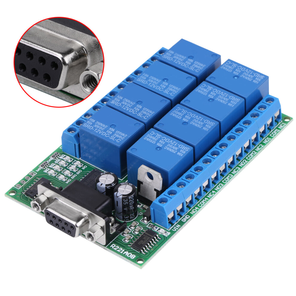 12V 8-Channel Rs232 Relay Module With 10A Load, Compact Size 8251362941735