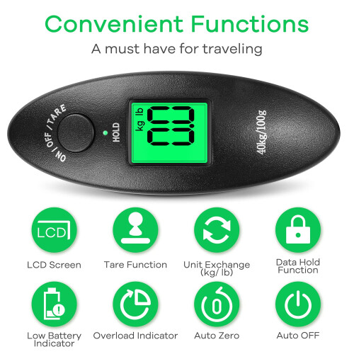 Mini bilancia digitale per bagagli, versatile per diverse attività e con azzeramento automatico. 2