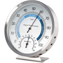 Hochwertiges Hygrometer-Thermometer für den Innenbereich, robustes Edelstahlgehäuse, gut lesbares analoges Display mit Komfortzonenanzeige