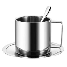 Varmeisoleret drikkevare Dobbeltvæggede rustfri stålkopper Espressokopsæt med underkop Premium 304 rustfrit stål opvaskemaskine-sikre kaffekrus