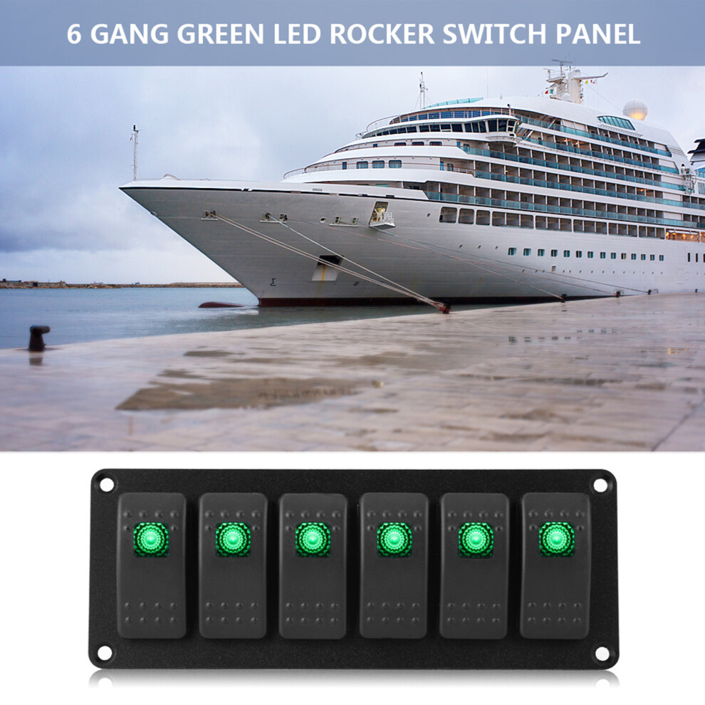 Marine Grade 6 Gang Led Rocker Switch Panel For 12V-24V Car Rv Boat Green 7651362948375