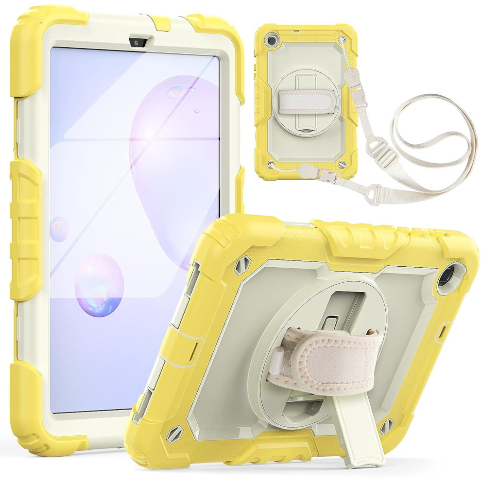Heavy-Duty Case For Samsung Tab A7 - Shockproof Cover With 360 Rotating Kickstand, Hand Grip & Shoulder Strap In Yellow 5906792673505