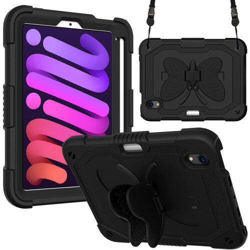 Étui pour iPad Mini 6 8.3" Support Papillon et Bandoulière Noir
