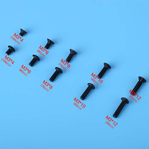 Durable M3 Black Alloy Steel Hex Socket Flat Head Screws 720pcs 2