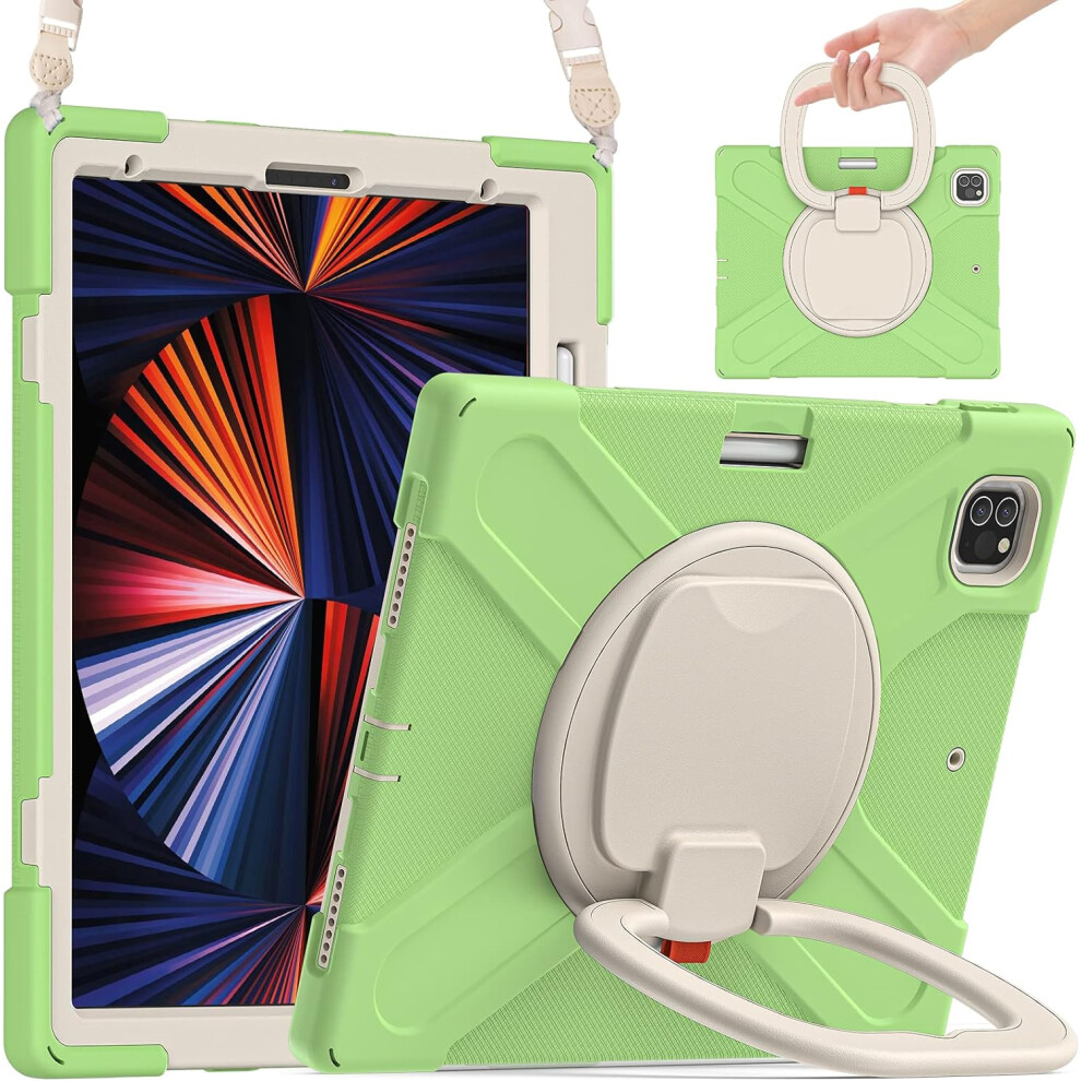 Heavy Duty Case For Ipad Pro 12.9" - Shockproof Cover With 360 Rotating Stand, Hand Strap & Pencil Holder Green 5906792674656