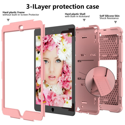 Funda para iPad 8 10,2" Blindada con Soporte y Espacio para el Lápiz Rosa 2