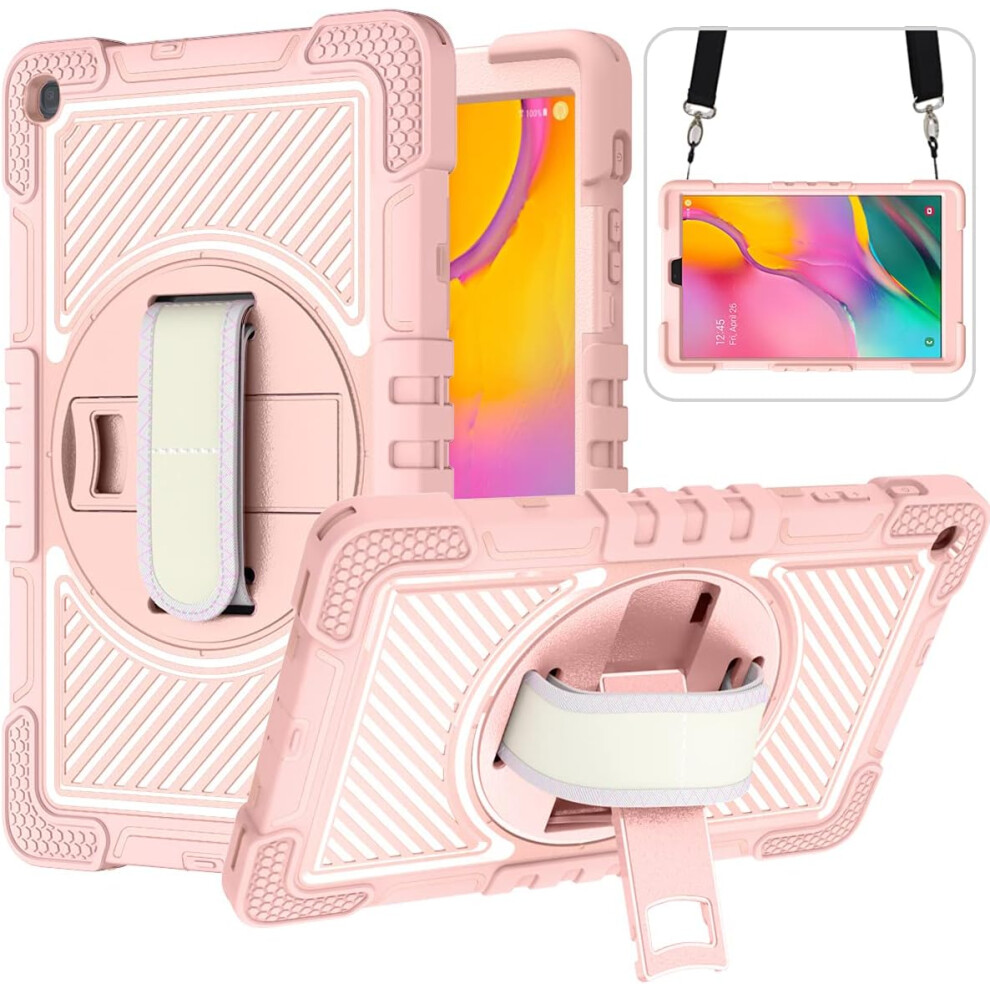 Rugged Case For Samsung Galaxy Tab A 8.0 - Shockproof Cover With 360 Rotating Stand, Hand Grip & Shoulder Strap For Kids Pink 5906792675035
