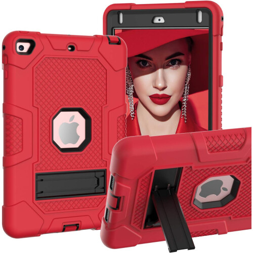 Funda para iPad 9/8/7 10.2" Acorazada con Soporte Rojo