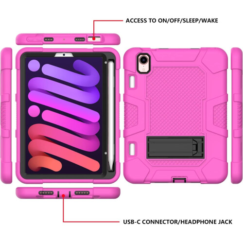 Funda para iPad Mini 6 8,3" con soporte y espacio para el lápiz rosa 2