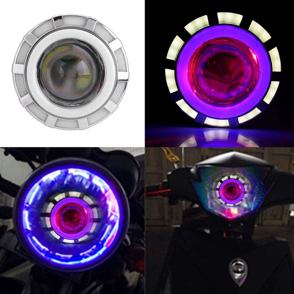 Motorcycle Led Projector Lens Headlight With Dual Angel & Devil Eye Blue/White 6921362951479