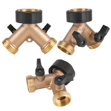 Solid Brass Y 2-Way Water Tap Connector with Individual Shutoffs