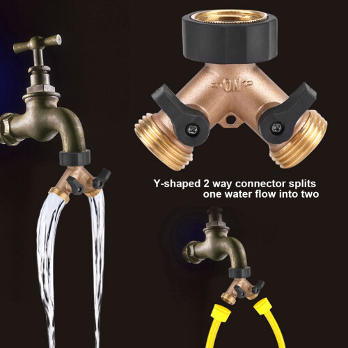 Solid Brass Y 2-Way Water Tap Connector with Individual Shutoffs 2