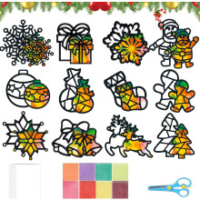 Kit de Decoraciones Navideñas DIY para Ventanas, 12 piezas, Imágenes, Papeles de Colores