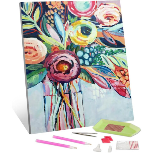 Kit de peinture diamant TISHIRON 5D Fleurs abstraites 30x45cm
