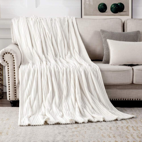 MIULEE Couverture Double Face Flanelle 125 cm x 150 cm Doux Velours Blanc 2