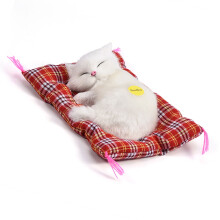 Schlafendes Kind Simulation Katzen-Plüschtier mit Sound | Weiß, 14x17cm