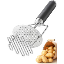Kartoffelstampfer aus lebensmittelechtem Edelstahl, hitzebeständig, geruchlos, korrosionsbeständig für lange Lebensdauer, Doppeldrückmechanismus