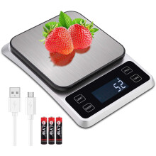 Veelzijdige digitale keukenweegschaal, onderdompelbaar en waterdicht, oplaadbaar, 7 meetstanden, zeer nauwkeurige sensor, antislipvoet, HD LC
