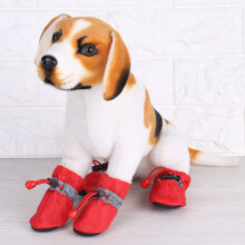 Red Cotton Padded Dog Shoes Non-Slip Design Set of 4 Size #4
