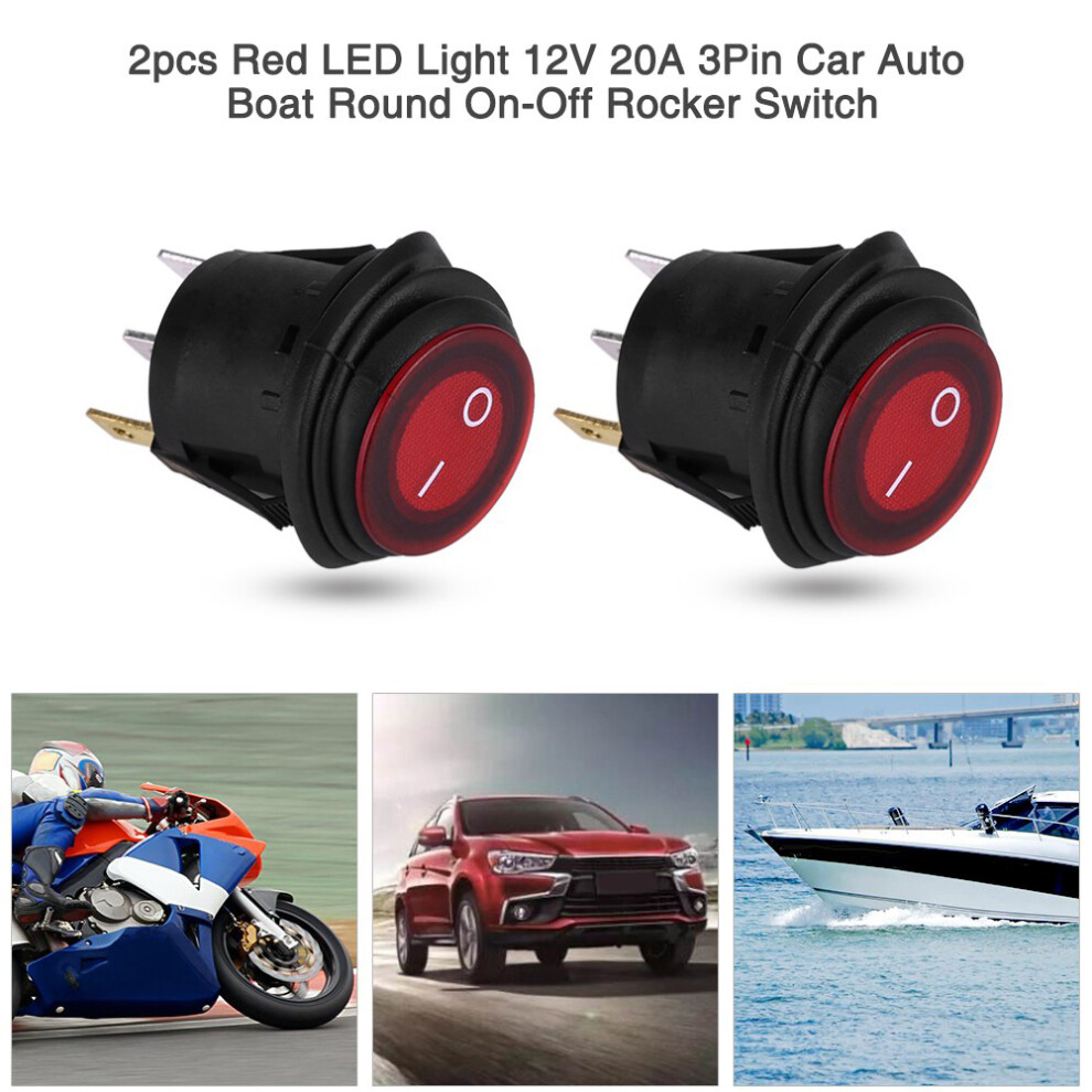 Universal 12V/24V Led Rocker Switch 2Pcs 20A 3Pin On-Off Red 8001362955573