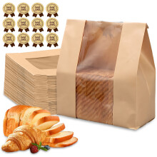 Umweltfreundliche Aufbewahrung für Bäckereibedarf, vielseitig einsetzbare, dickere Brottüten mit Sichtfenster, große Kraftpapiertüten für