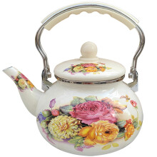 Anti Scalding Handle Enamel Tea Kettle, Vintage Teapot with Tea Steeper Function, Floral Pattern Stovetop Safe Boiling Pot with Removable Tea Strainer