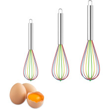 Silikon-Schneebesen-Set, hitzebeständige, antihaftbeschichtete Edelstahl-Schneebesen mit Silikongriff, ideal zum Kochen und für Saucen, 3