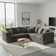 Ashton 5 Seater Corner Steel Plush Velvet Scatter Back Sofa Modern Comfortable Living Room Seating