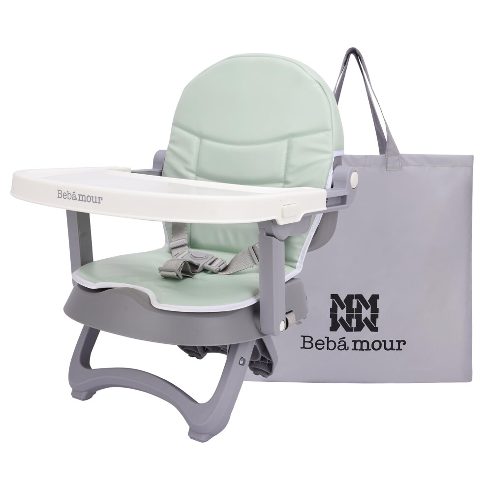 Bebamour Baby Chair Booster Seat With Tray Sit Me Up Baby Chair For Eating Portable, Travel, With Green Padding