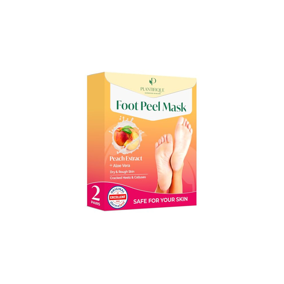 Plantifique Peach Foot Peel Mask ? 2 Pairs Exfoliating & Dermatologically Tested Foot Treatment, Removes Dead Skin & Repairs Heels For Soft Feet ?