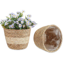 Seagrass Planter Basket, Hand Woven Multipurpose Basket with Waterproof Plastic Liner for Indoor Decoration and Eco-Friendly Home Storage Solutions