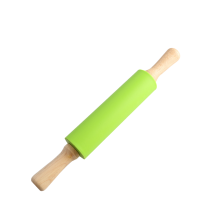 Rolo de massa para assar, rolo de silicone com cabo de madeira, rolo de cozinha ergonômico, antiaderente e resistente ao calor, com superfície