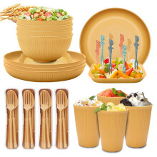 Wheat Straw Dinnerware, Natural Material Eco-Friendly Tableware, Lightweight & Durable, Multiple Uses For Parties Picnic Camping, Dishwasher Microwave