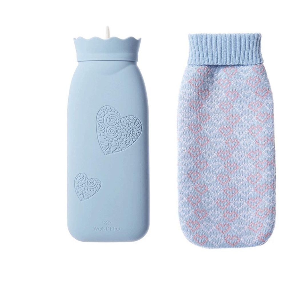 Hot Water Bottle Silicone Microwave Heating With Cover Hand Warmer Winter Warming Bag Large Size Grey and Blue