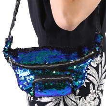 Damentasche mit Pailletten, glänzend, Partytasche mit Taillenriemen, 25x15cm, verstellbarer Gurt