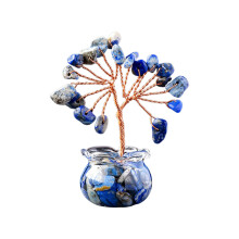 Natural crystal brokens stone wealth tree ornament-Blue