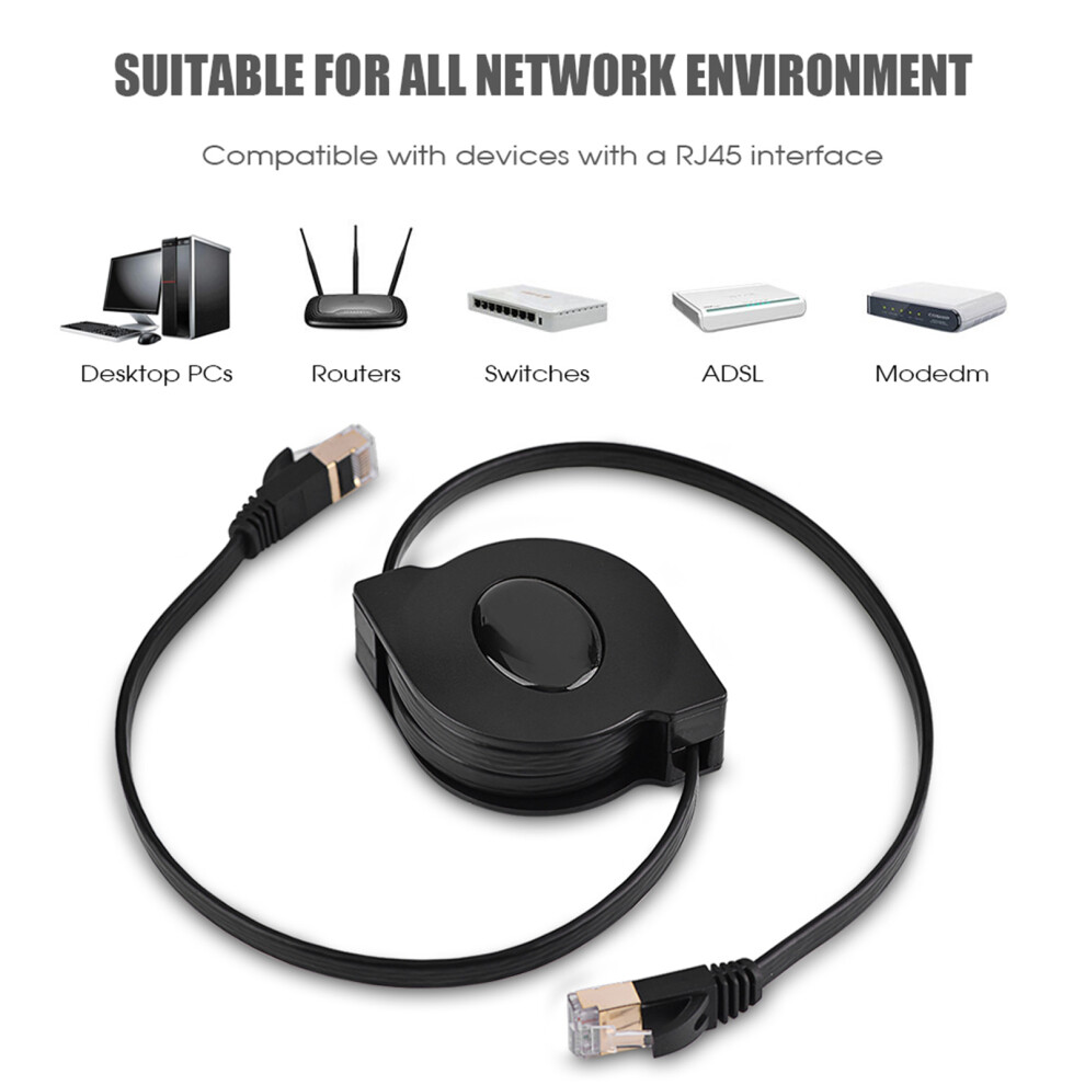 Retractable Cat7 Rj45 Shielded Ethernet Cable 1.5M 600Mhz Black 3071362974398