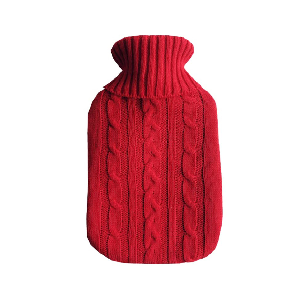 Red Hot Water Bottle Pvc 2L With Knitted Cover Leakproof For Hot And Cold Pain Relief