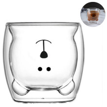 Mug en verre adorable en forme d'ours, double paroi résistante à la chaleur pour une isolation optimale, intérieur décoré d'un joli motif,